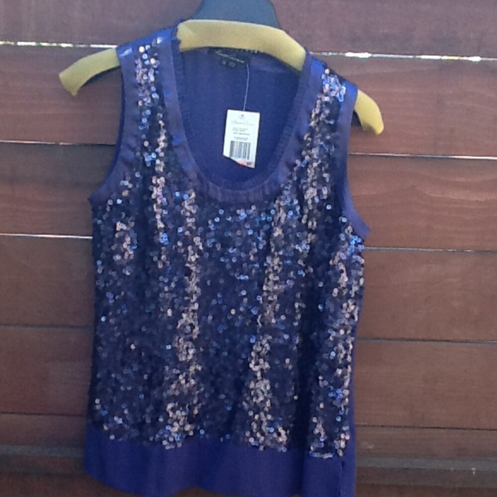 NWT Kenneth Cole Size 10 Sequins Top Dark Blue/Indigo